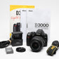 Nikon D3000 DSLR w/AFS 18-55mm f3.5-5.6G VR, batt+charger+books, Great!