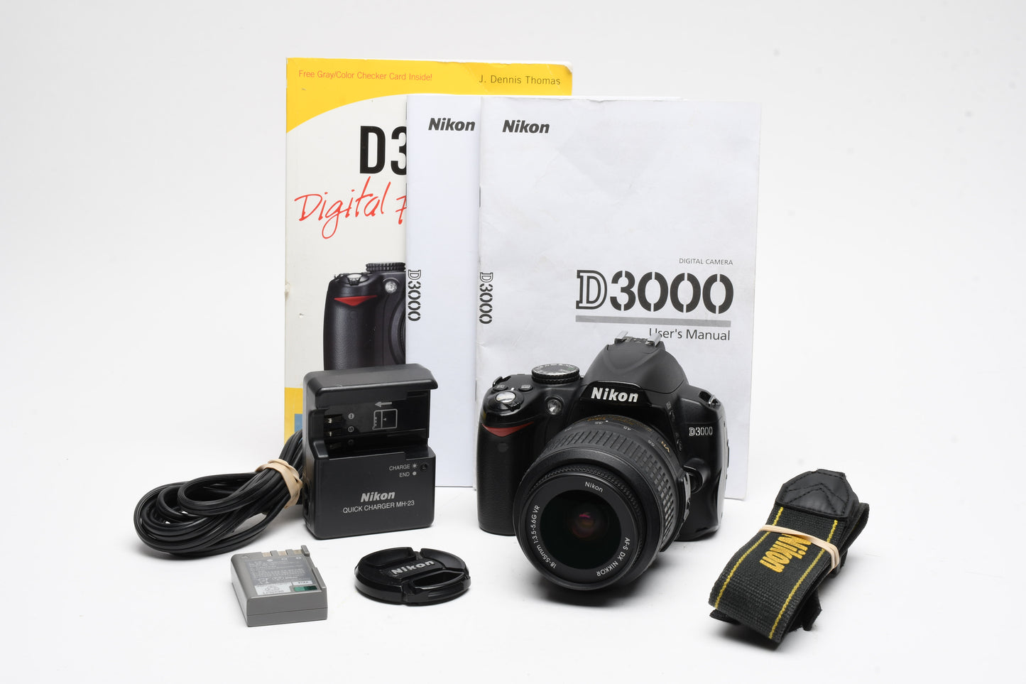 Nikon D3000 DSLR w/AFS 18-55mm f3.5-5.6G VR, batt+charger+books, Great!