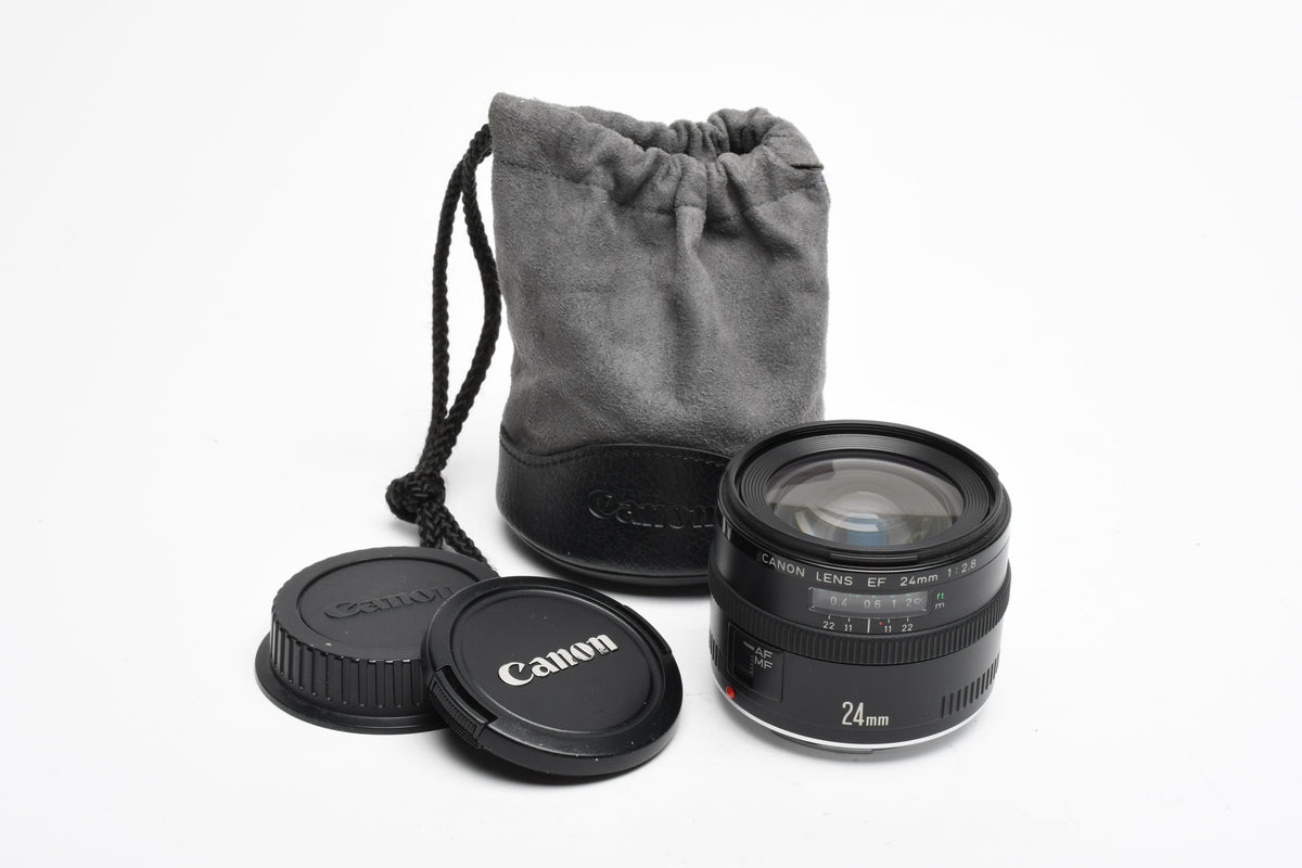 Canon EF 24mm f2.8 wide Lens, Caps, Great wide angle lens! + Pouch