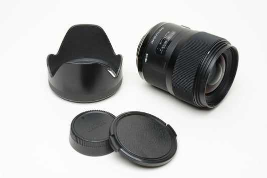 Sigma 35mm 1.4 DG Art lens for Nikon AF, Caps+Hood, sharp!  *Read