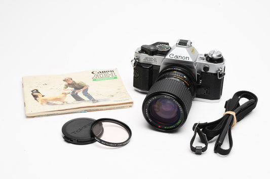 Canon AE-1 Program 35mm SLR Camera w/35-105mm Zoom, New Seals! Great