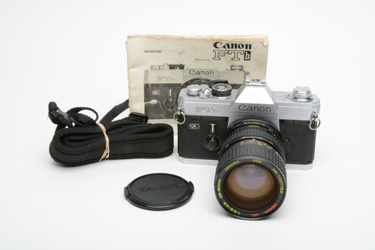 Canon FTb QL 35mm SLR w/28-80mm zoom lens, strap, cap, new seals +manual
