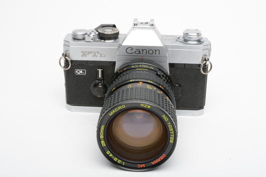 Canon FTb QL 35mm SLR w/28-80mm zoom lens, strap, cap, new seals +manual