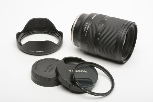 Tamron 17-28mm f2.8 Di III RXD zoom lens, caps, hood, UV filterfor Sony E-mount, Clean!