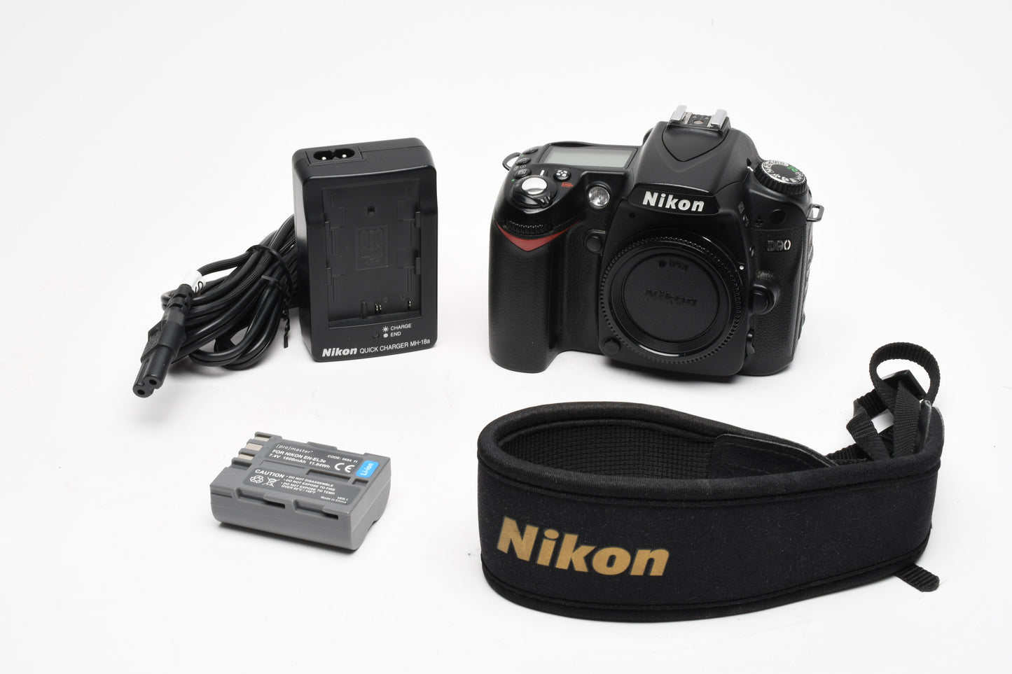 Nikon D90 DSLR body, batt, charger, strap, 11K Acts, Nice
