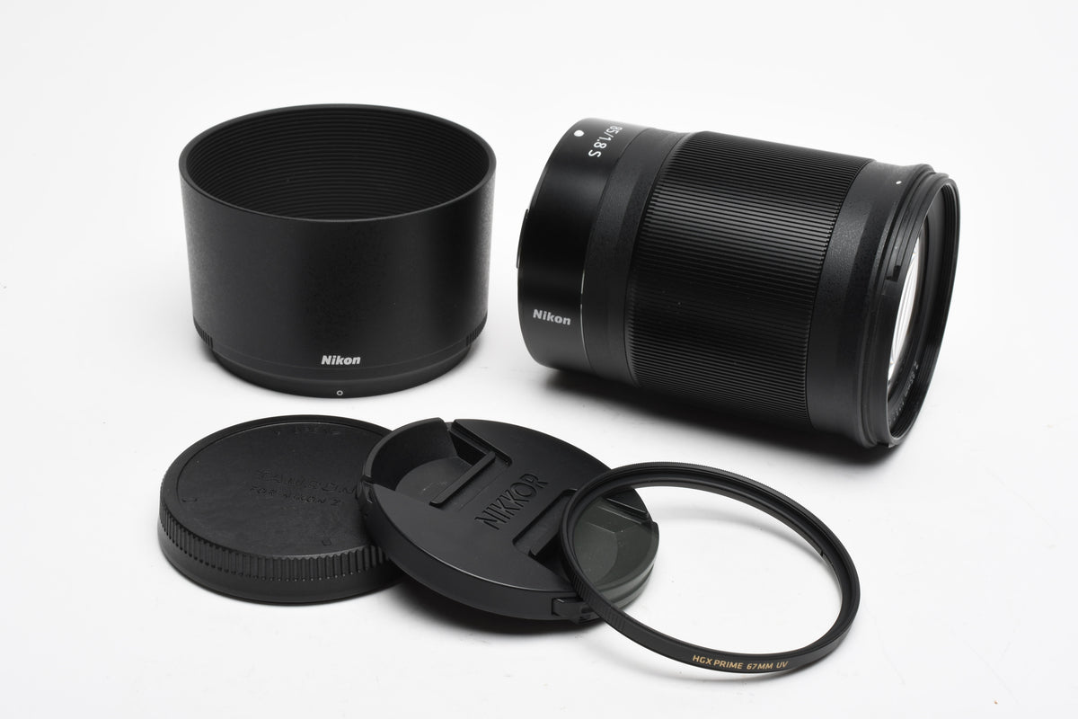 Nikon Nikkor Z 85mm f1.8 S Lens #20090, Hood+Caps+UV filter Mint-