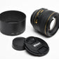 Nikon Nikkor AF-S 85mm f1.4 G Lens w/Hood, Caps, Mint-