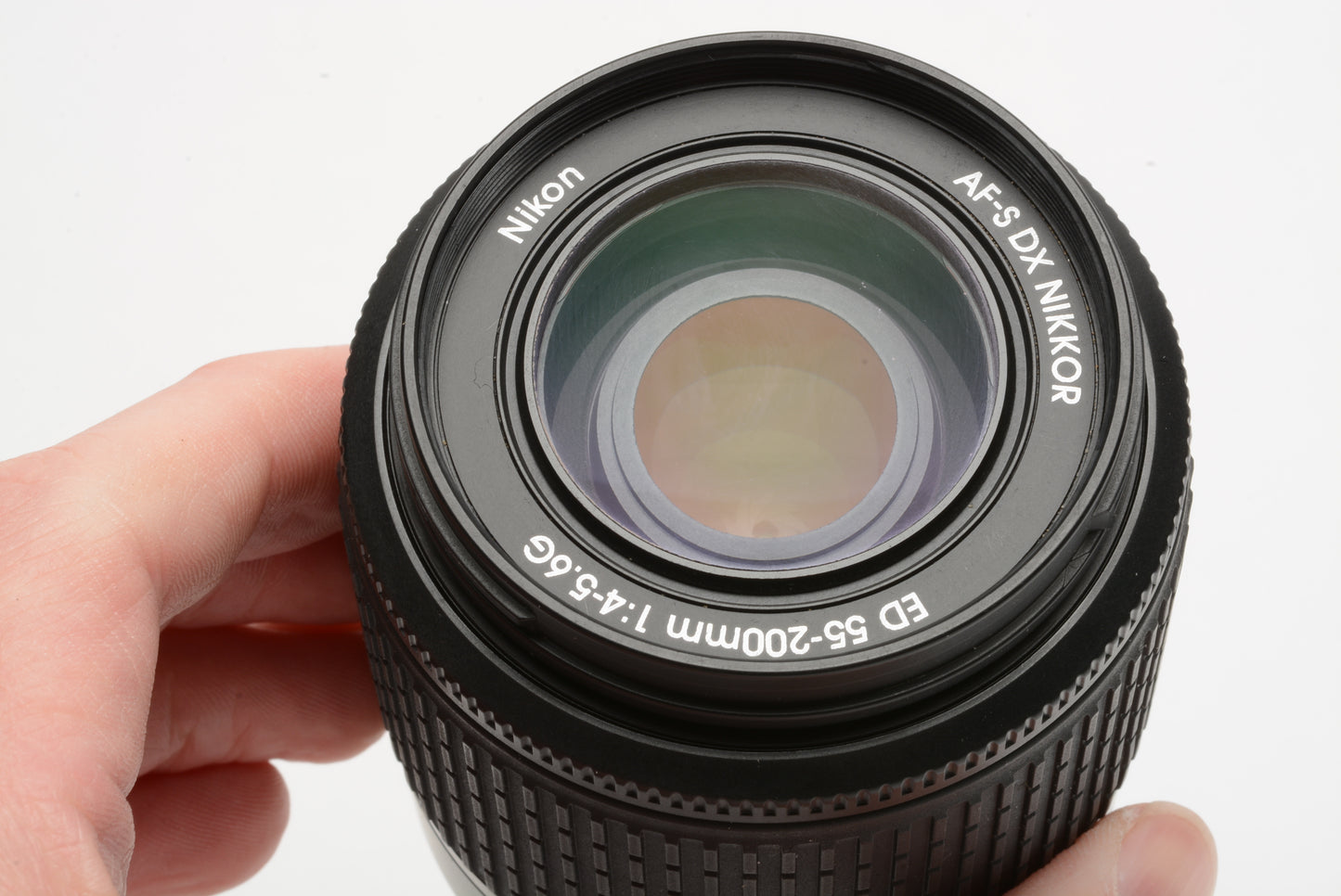 Nikon AFS Nikkor 55-200mm F4-5.6G ED DX zoom lens, caps