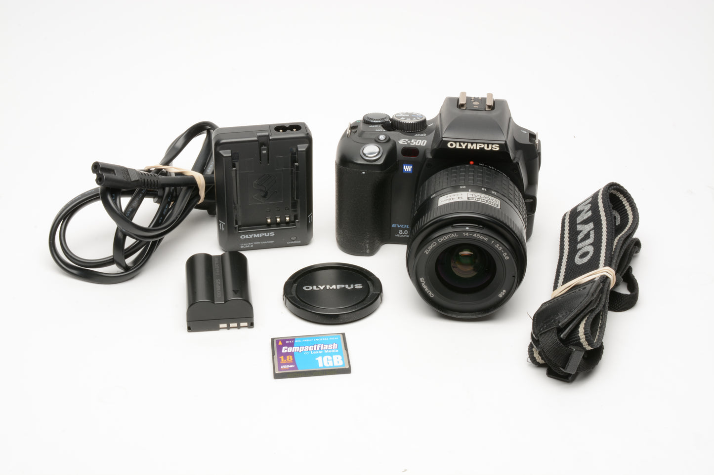 Olympus E-500 Evolt 8MP DSLR w/14-45mm, batt+charger+strap+ 6989 Acts!