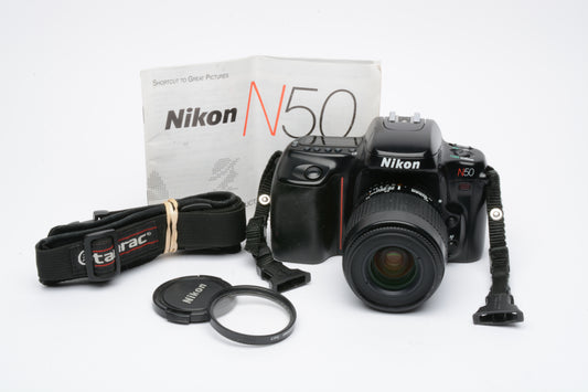 Nikon N50 35mm SLR w/Nikkor 35-80mm f4-5.6D zoom lens, padded case, strap, UV