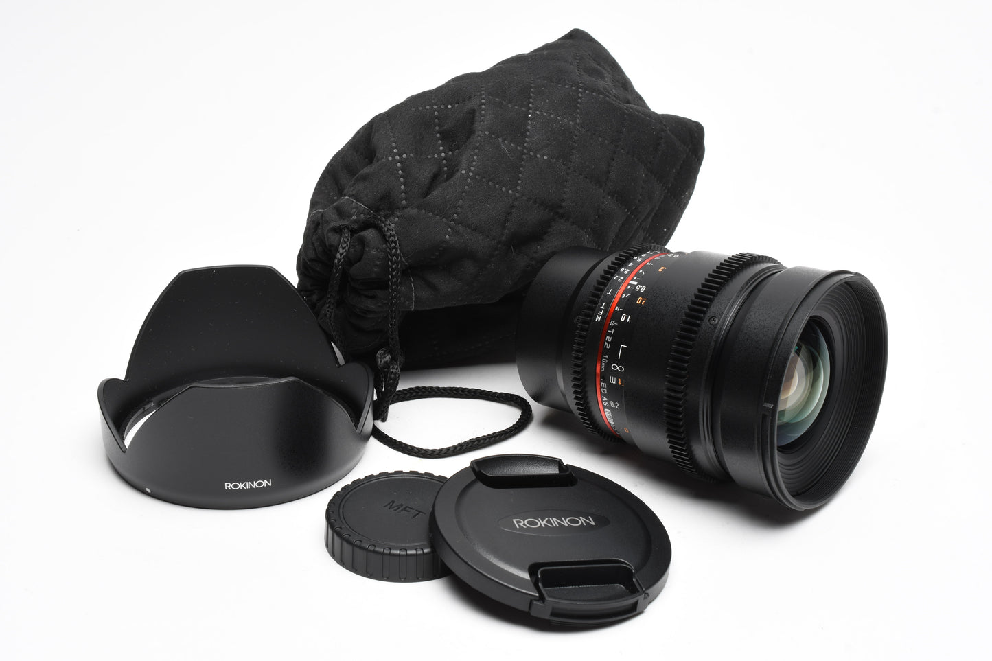 Rokinon 16mm T2.2 ED AS UMC CS II for Micro 4/3 mount, Hood+Pouch, Mint-
