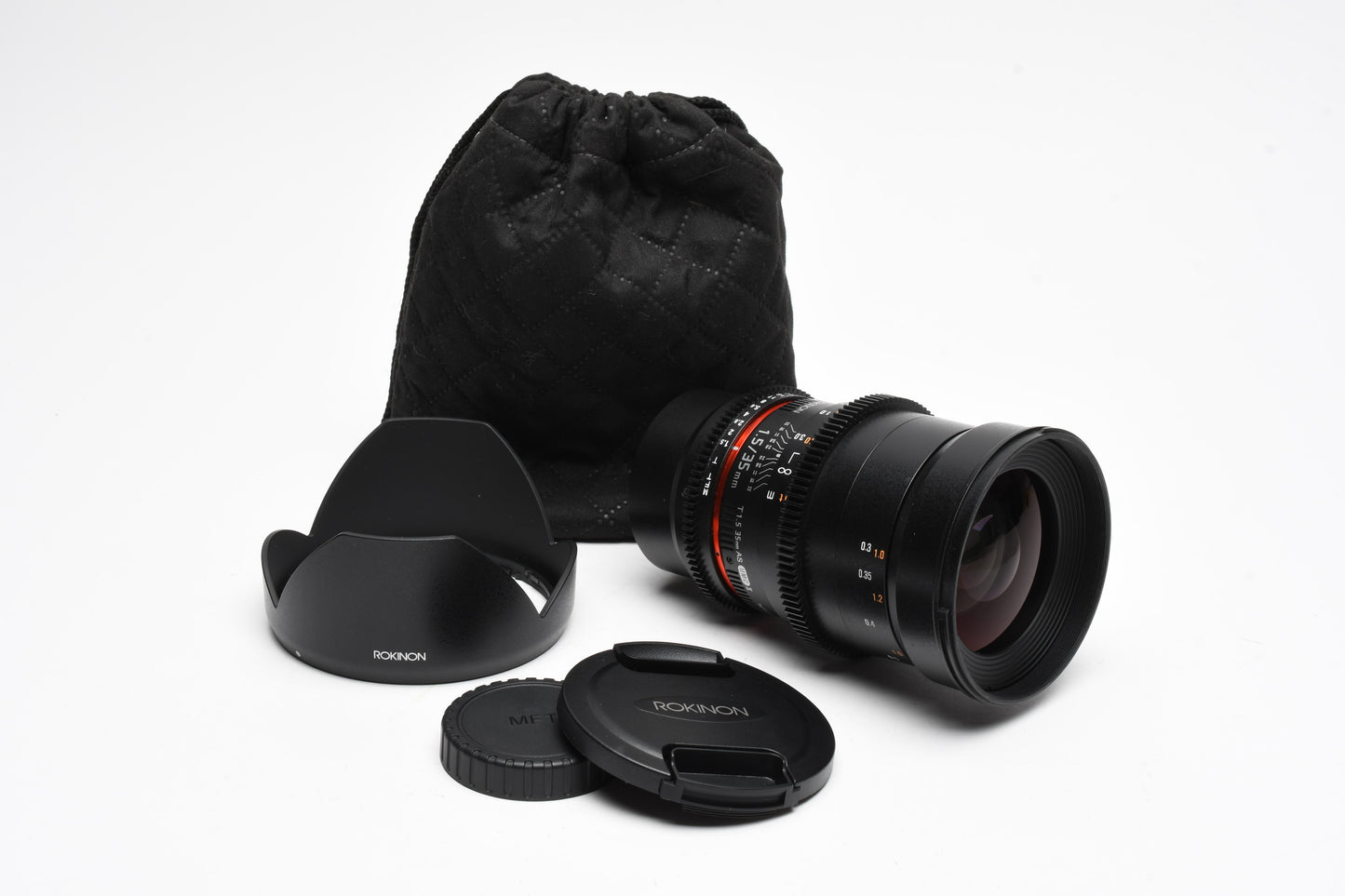Rokinon 35mm T1.5 AS IF UMC II for Micro 4/3 mount, Hood+Pouch, Mint-