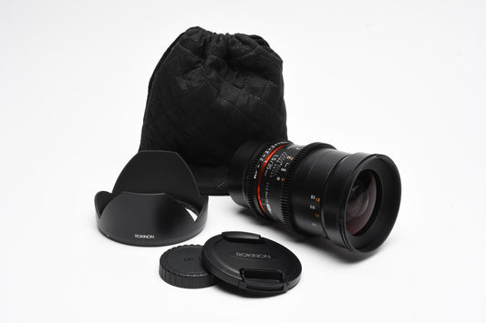 Rokinon 35mm T1.5 AS IF UMC II for Micro 4/3 mount, Hood+Pouch, Mint-