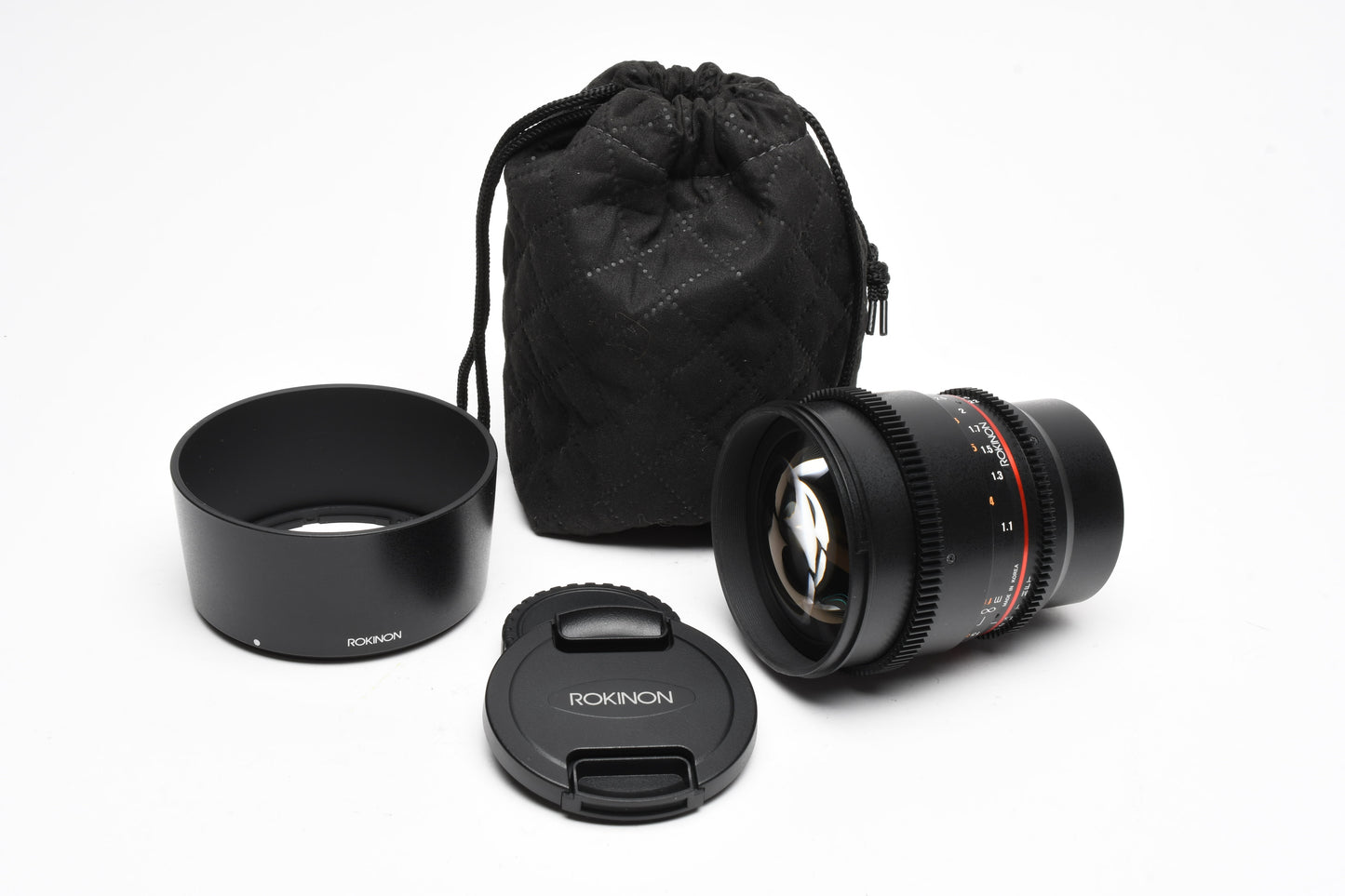 Rokinon 85mm T1.5 AS IF UMC II for Micro 4/3 mount, Hood+Pouch, Mint-