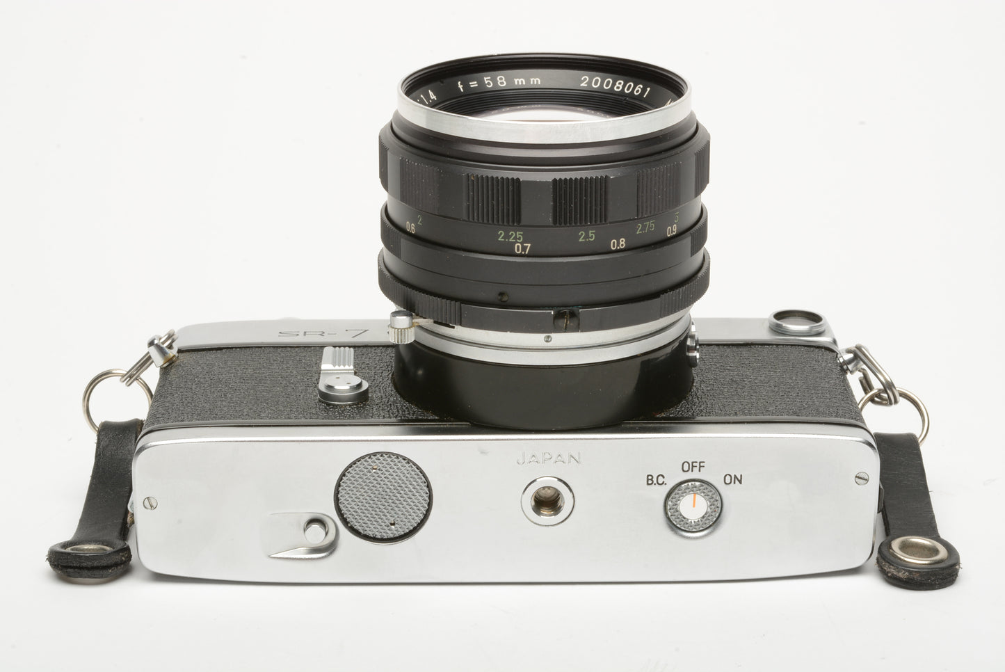 Minolta SR-7 35mm SLR w/Rokkor PF 58mm f1.4 lens, case, strap, new seals, Nice!