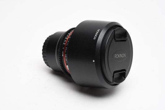 Rokinon 85mm T1.5 AS IF UMC II for Micro 4/3 mount, Hood+Pouch, Mint-
