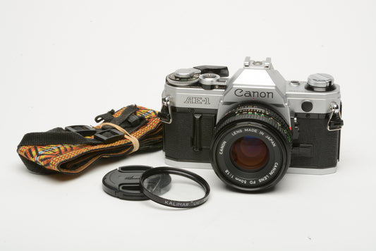 Canon AE-1 35mm SLR Camera w/ Canon FD 50mm f/1.8 Prime Lens, new seals, Nice!!