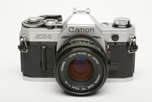 Canon AE-1 35mm SLR Camera w/ Canon FD 50mm f/1.8 Prime Lens, new seals, Nice!!