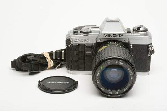 Minolta X-370 35mm SLR w/5-Star MC 35-75mm f3.5-4.8 zoom, new seals, strap, clean!