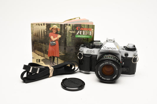 Canon AE-1 Program 35mm SLR Camera w/50mm f1.8, New Seals, Manual, Tested