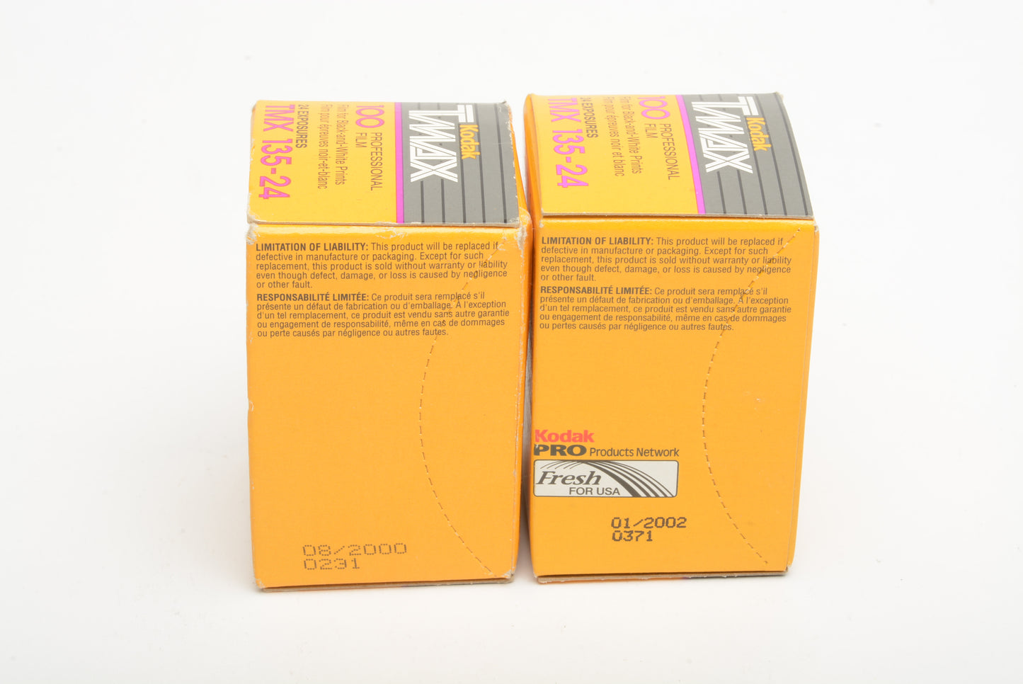 Kodak TMAX 100ASA B&W 135-24 film (2 Rolls of 24 exp.) Expired 08/2000