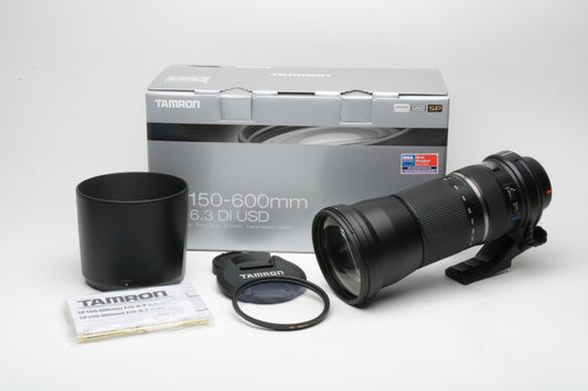 Tamron SP 150-600mm f/5-6.3 USD Di VC, Sony A Mount, w/Hood, Caps, Collar, Boxed