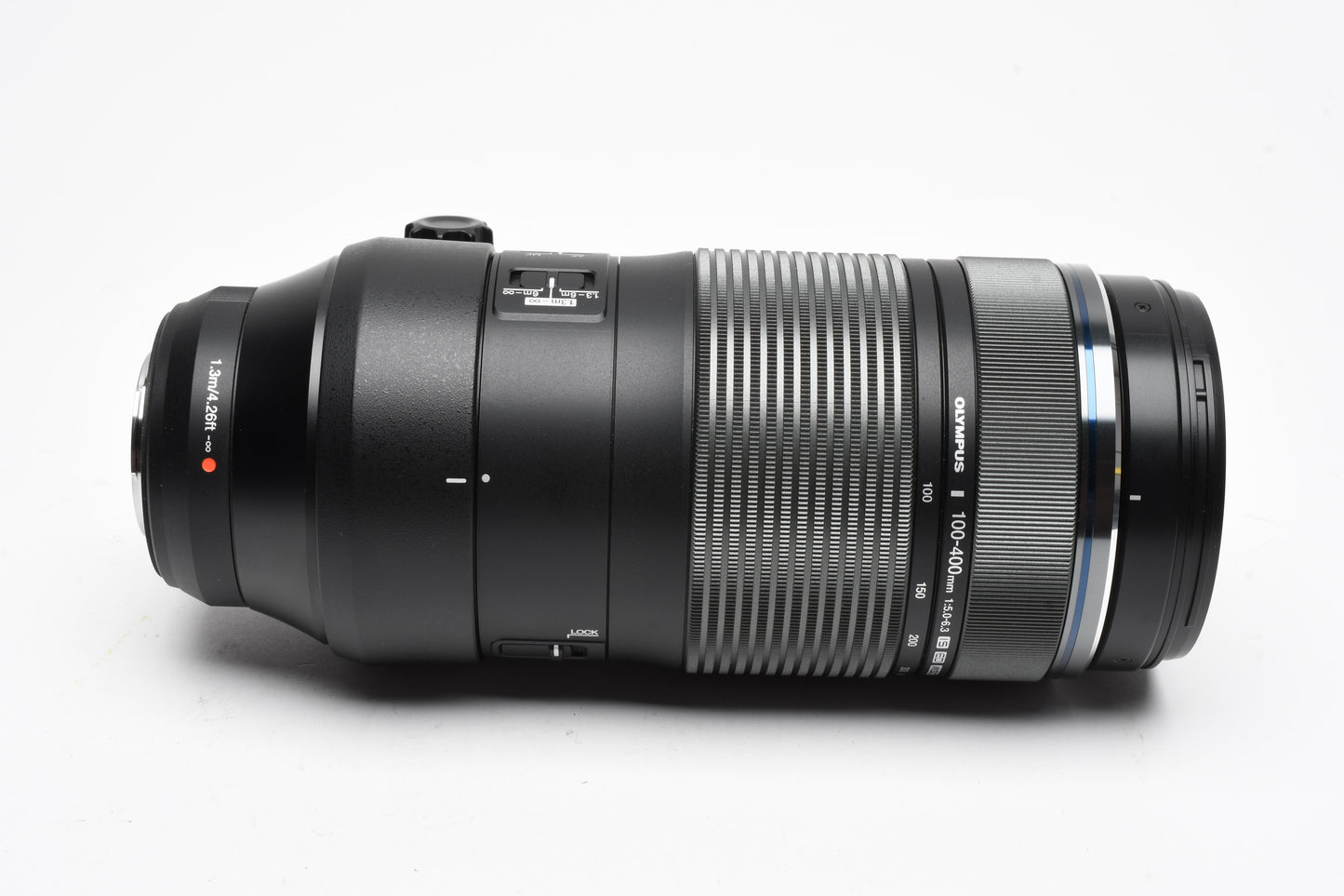 Olympus M Zuiko 100-400mm F5-6.3 IS ED MSC zoom, hood, collar, box, Mint