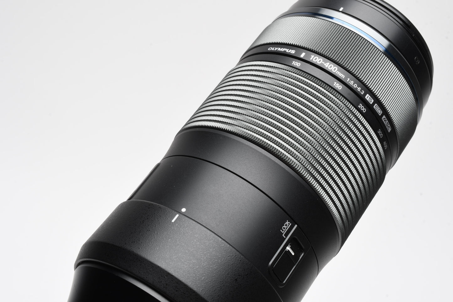 Olympus M Zuiko 100-400mm F5-6.3 IS ED MSC zoom, hood, collar, box, Mint