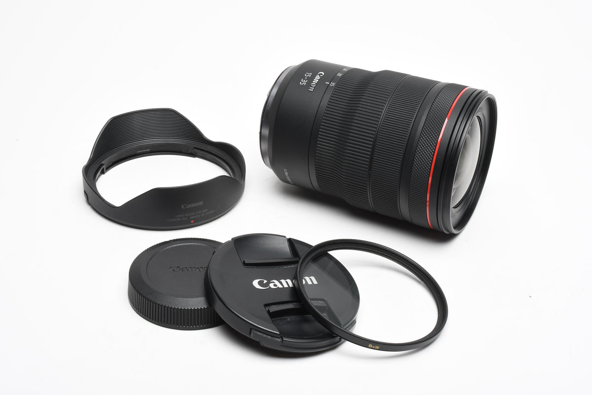 Canon RF 15-35mm f2.8 zoom lens w/Hood, Caps, B+W UV, Mint- USA