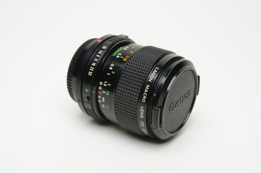 Canon FD 50mm f3.5 Macro MF Lens, Caps, Very Nice & Clean