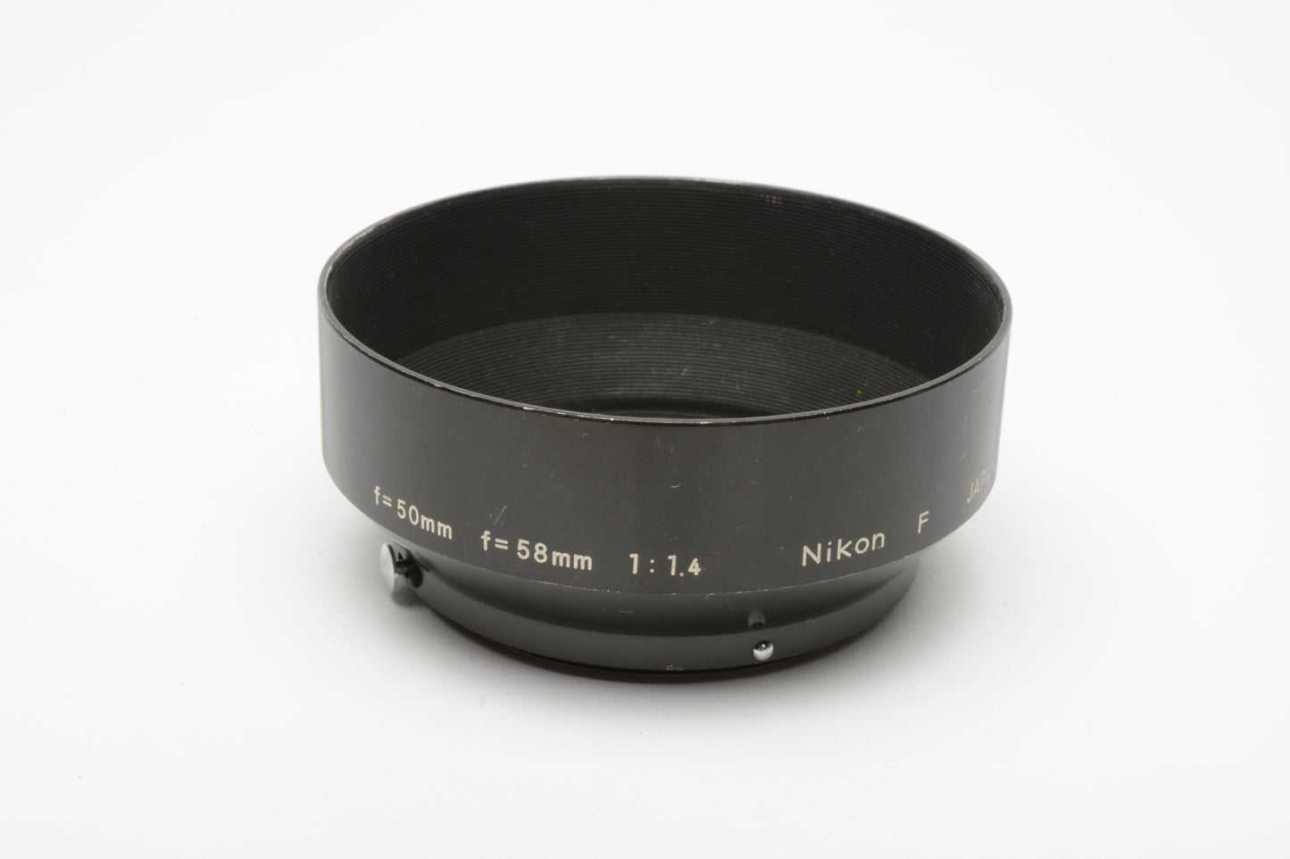 Nikon 50mm 58mm F1.4 metal lens hood, snap-on mount, 52mm, clean
