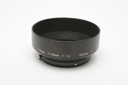 Nikon 50mm 58mm F1.4 metal lens hood, snap-on mount, 52mm, clean