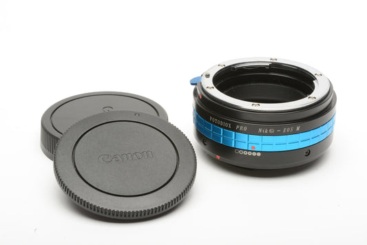 Fotodiox Pro Nikon G to EOS M mount converter, caps, clean