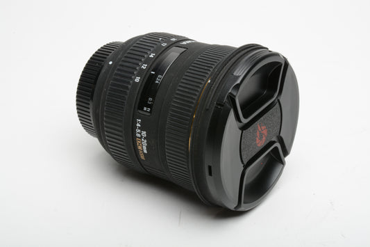 Sigma EX 10-20mm f4-5.6 zoom Nikon AFS, caps, very clean, nice wide zoom