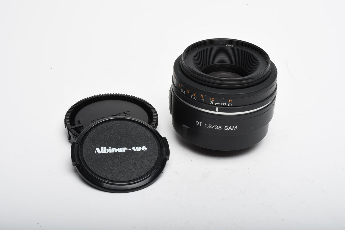 Sony AF 35mm f1.8 DT SAM lens, caps, Good! For A-Mount