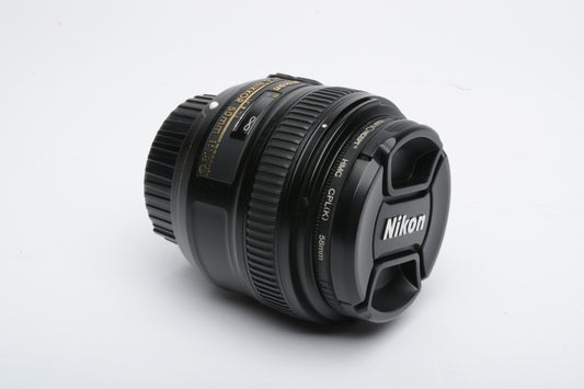 Nikon Nikkor AF-S 50mm f1.8G prime lens, caps, very clean + CPL