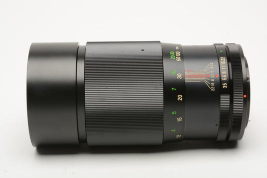 Vivitar 200mm f3.5 Auto Telephoto Camera Lens for Canon FD, caps, sky, case