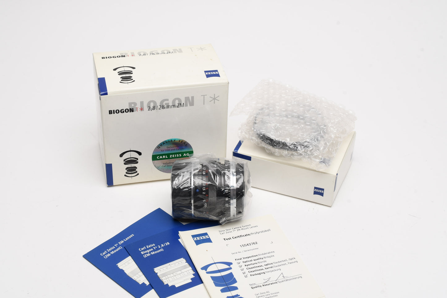 Zeiss 28mm f2.8 Biogon T* ZM Lens Leica M Mount w/Zeiss Hood, NIB