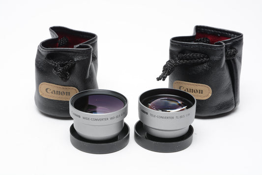 Set of 2:  Canon TL-30.5mm 1.9x Tele Converter & WD-30.5mm .7X w/Pouches