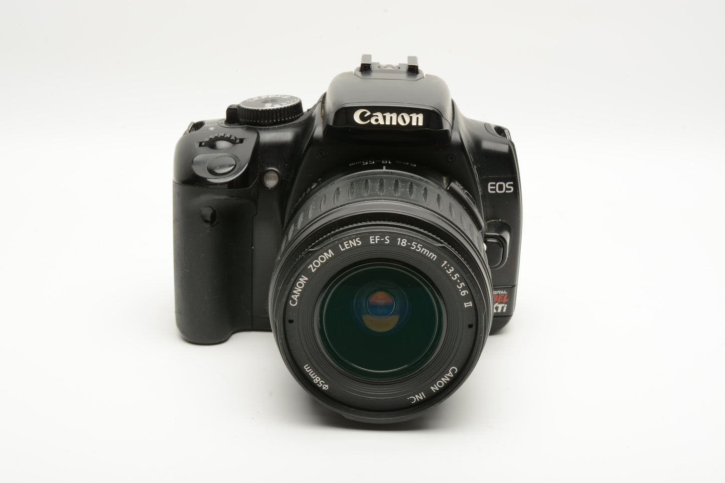 Canon Rebel XTi Black DSLR w/18-55mm f3.5-5.6 II, 2X batts, charger, manual