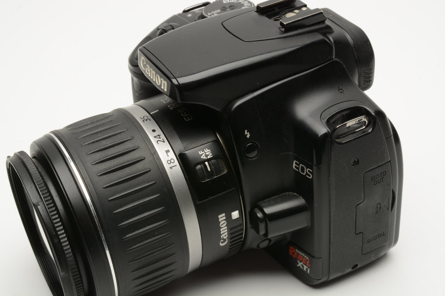 Canon Rebel XTi Black DSLR w/18-55mm f3.5-5.6 II, 2X batts, charger, manual