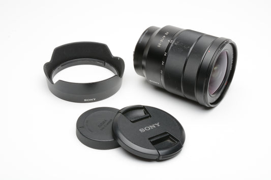 Sony Vario-Tessar T* FE 16-35mm f4 ZA OSS Zoom lens, caps + hood