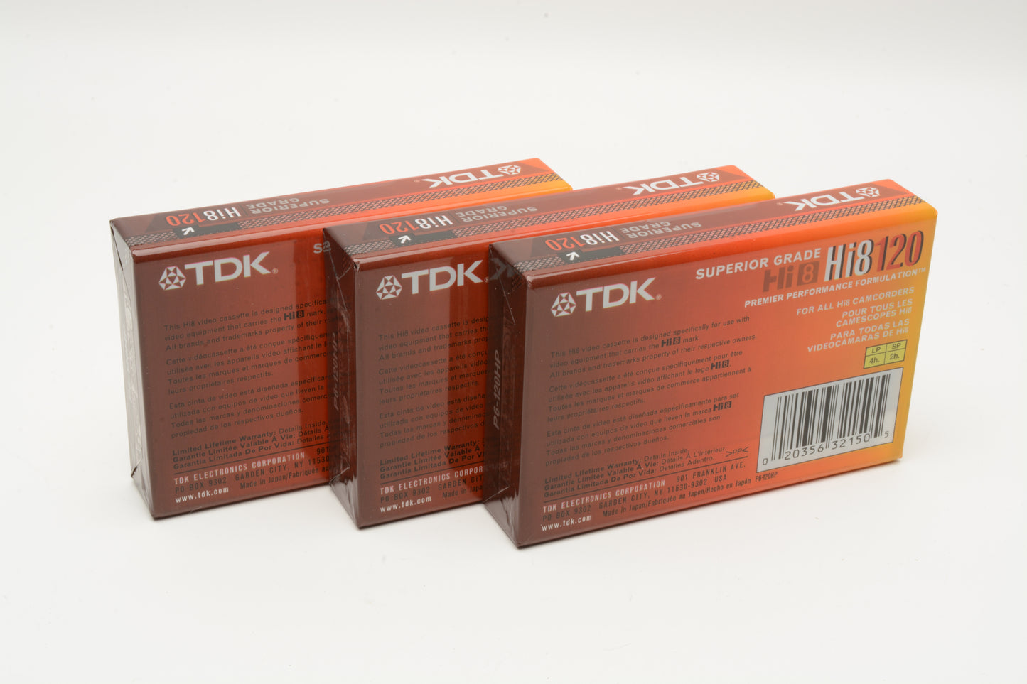 3X TDK Hi8 120 Video tape cassettes, New, Sealed