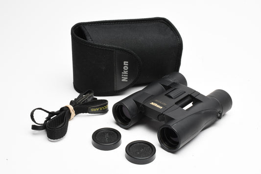 Nikon Aculon A30 10x25 5° Binoculars, caps + case, clean and sharp!