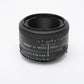 Nikon AF Nikkor 50mm f1.8D prime lens, very clean, nice prime lens w/caps +UV