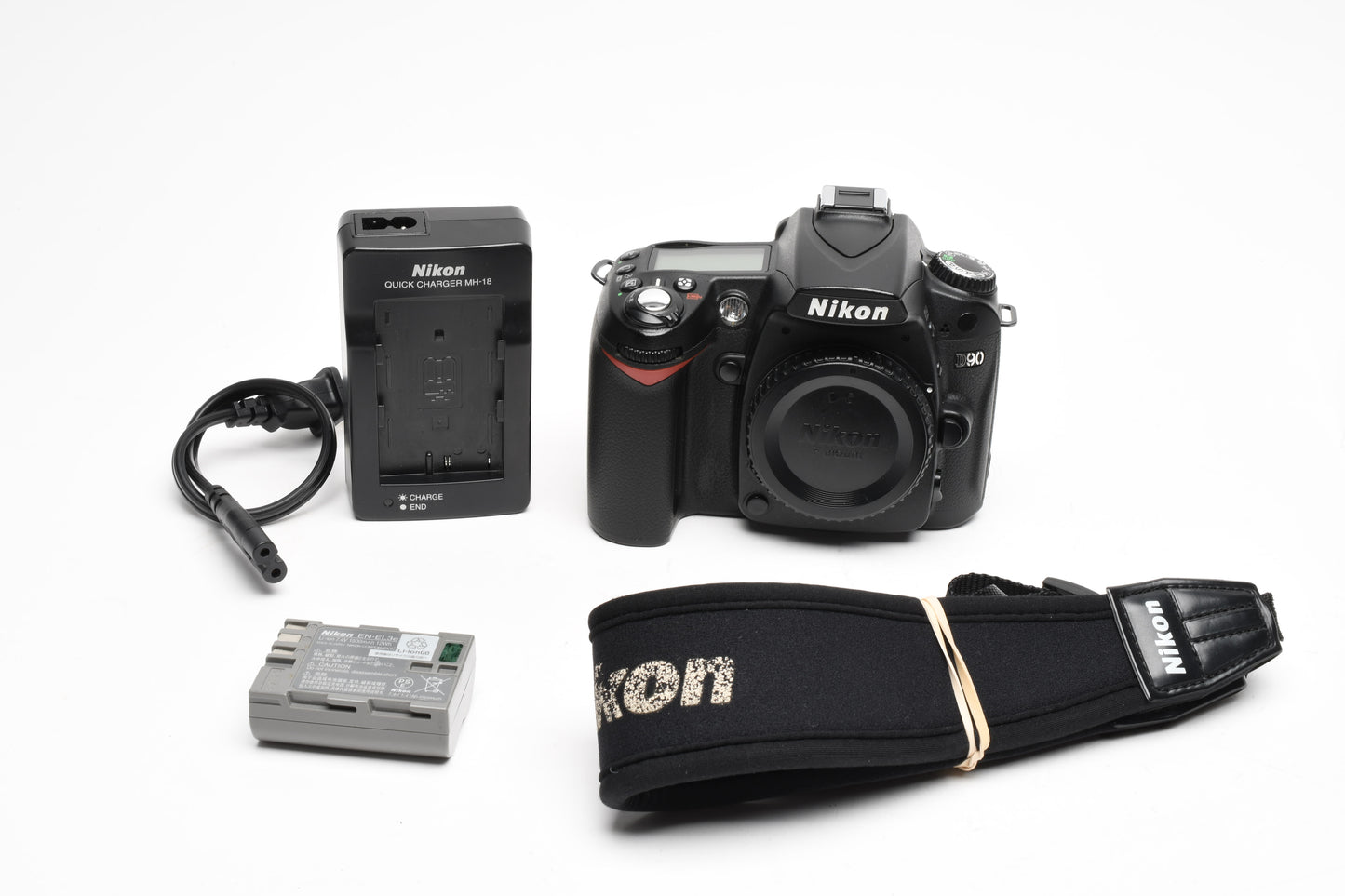 Nikon D90 DSLR body, batt, charger, strap, 12,291 Acts, Clean