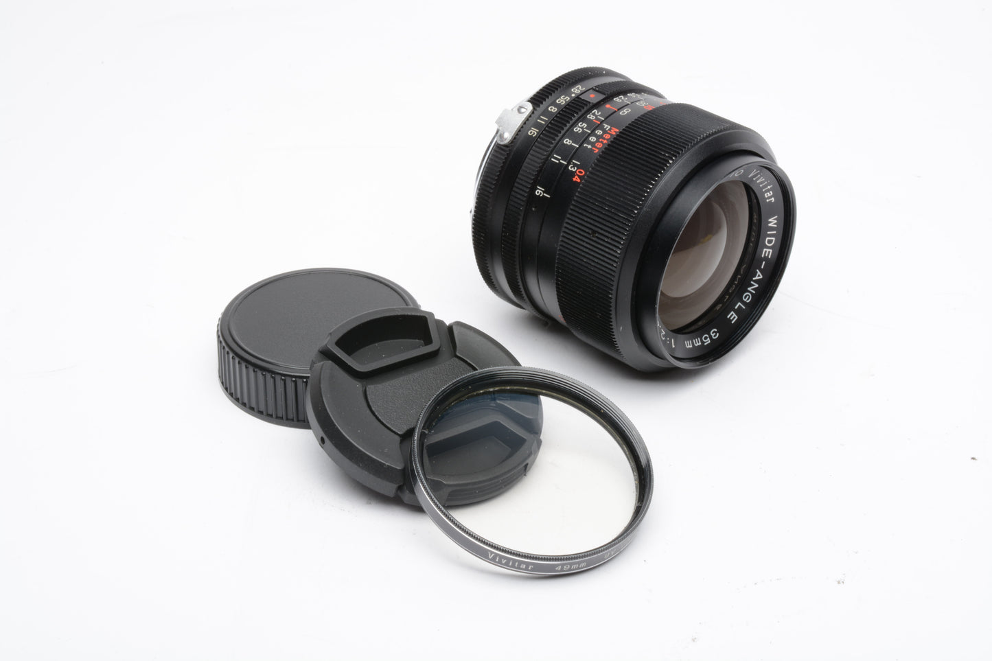 Vivitar 35mm f2.8 Wide angle lens for Minolta MD Mount, Caps+UV