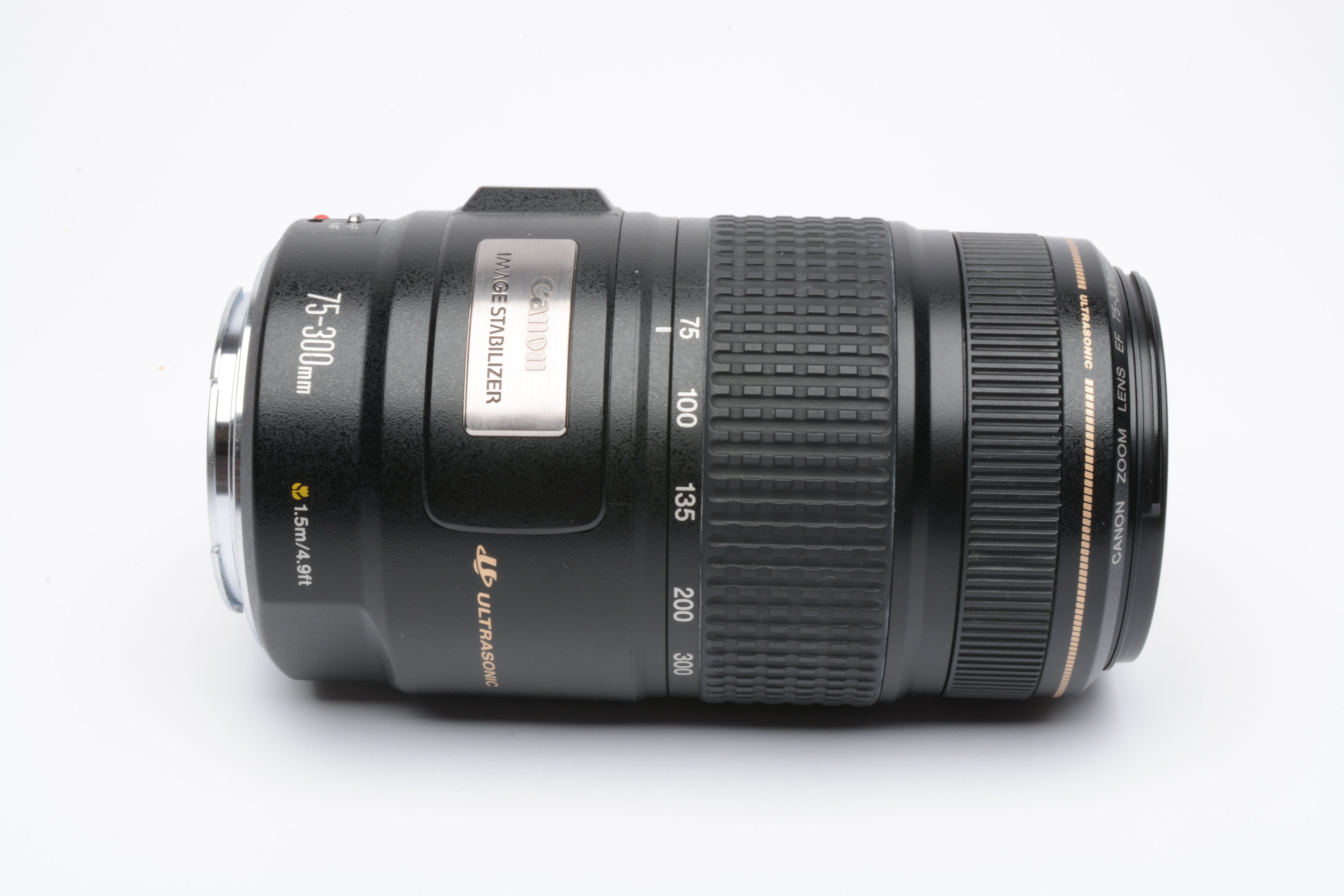 Canon EF 75-300mm f4-5.6 IS USM zoom lens, UV+Caps, very clean