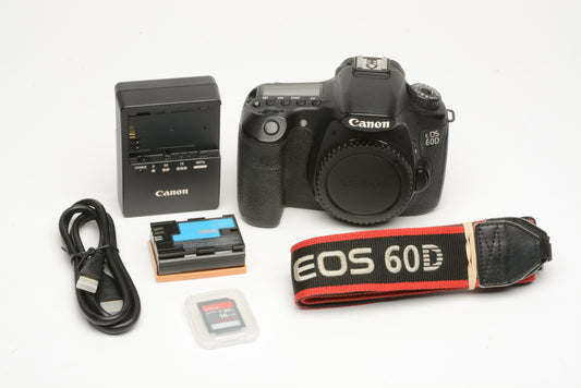 Canon EOS 60D DSLR Body Only w/ Batt, Charger, 16GB SD, 21K ACTS