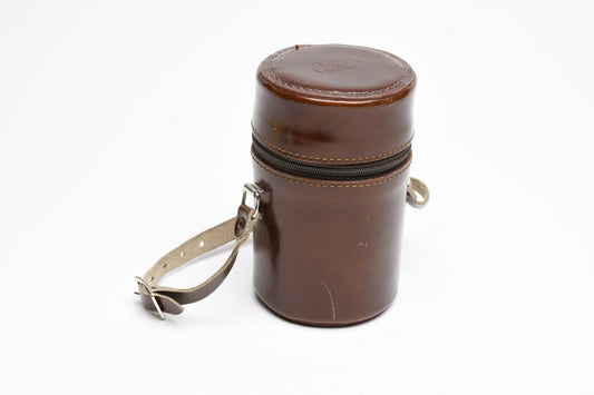 E. Leitz 5" x 3" brown leather lens case, clean